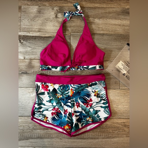 MakeMeChic Women's Halter Top Floral Swim Shorts‎ Bikini Set 2 Piece Swimsuit XL - Picture 5 of 10